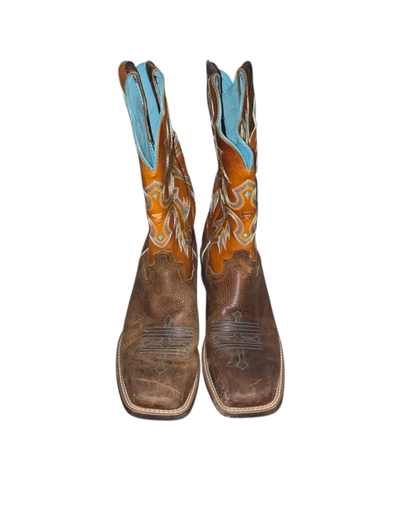 Ariat Women's Tombstone Western  Brown Leather Boot Size 9.5 In Marigold - Picture 3 of 7